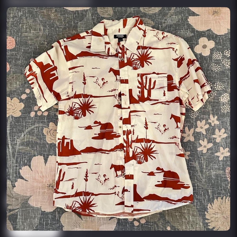 RSQ Red and White Desert Print Shirt